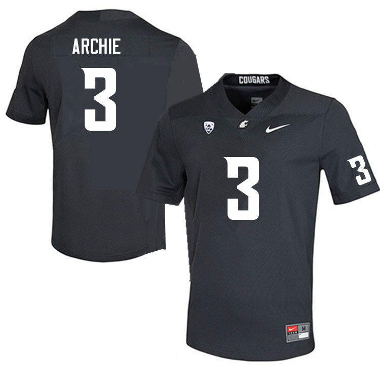 Men #3 Armauni Archie Washington State Cougars College Football Jerseys Sale-Charcoal